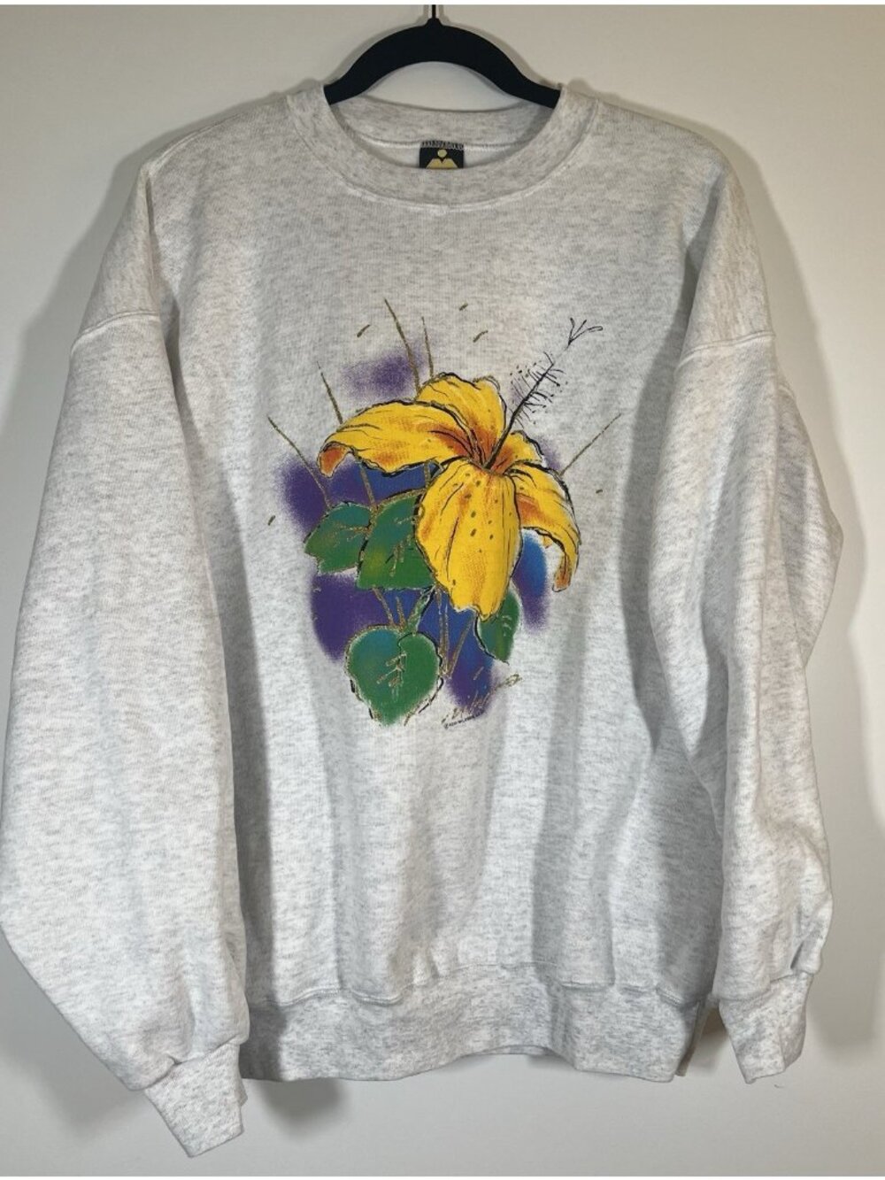 Vintage 90s H.L. Miller Wildside Hibiscus handpainted gray sweatshirt USA XL